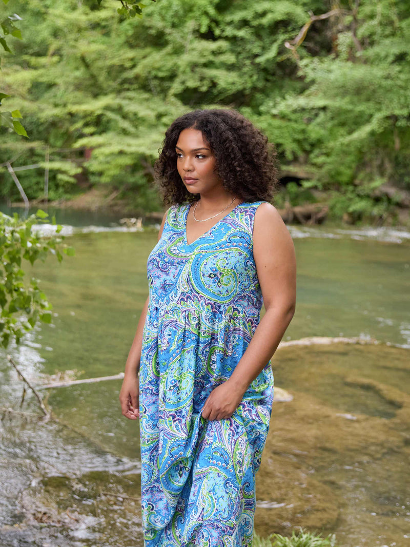 Multi Paisley Print Empire Line Maxi Dress