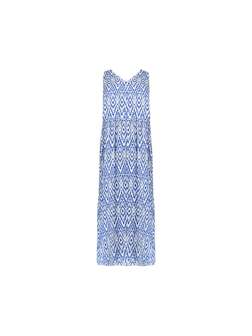 Blue Aztec Print Empire Line Maxi Dress