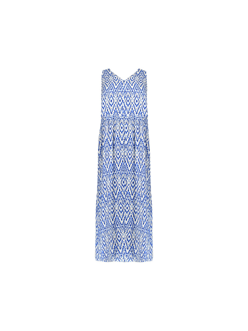 Blue Aztec Print Empire Line Maxi Dress