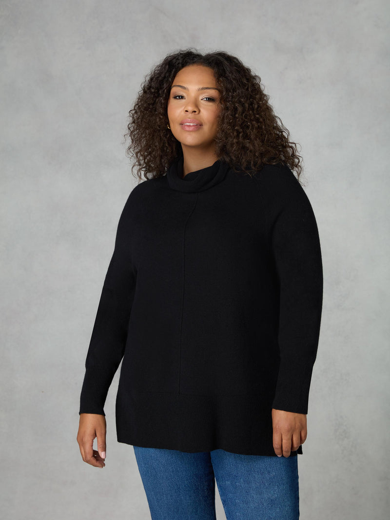 Black Roll Neck Longline Jumper