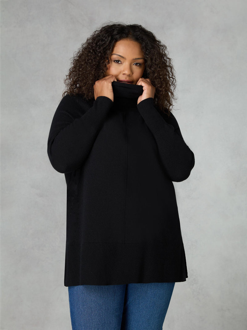 Black Roll Neck Longline Jumper