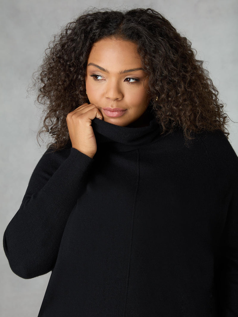Black Roll Neck Longline Jumper