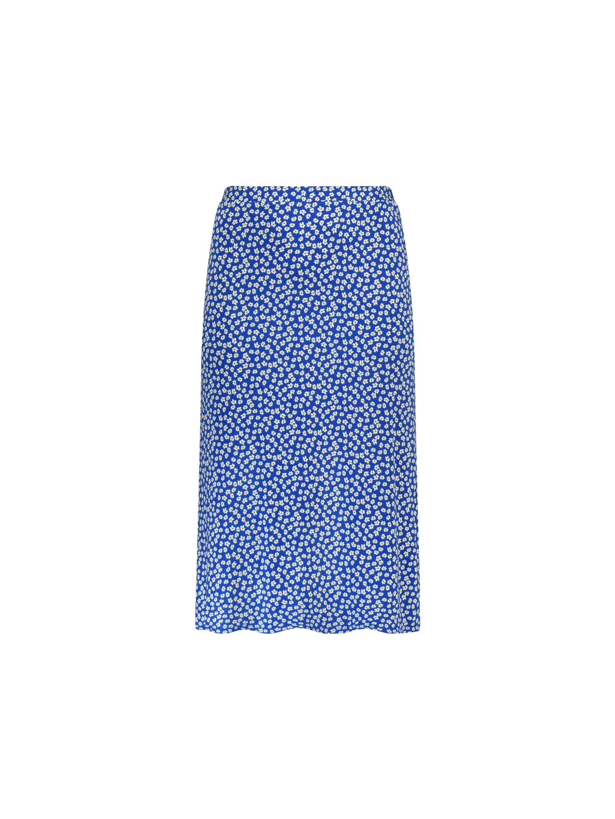 Blue Ditsy Floral Print Jersey Midi Skirt