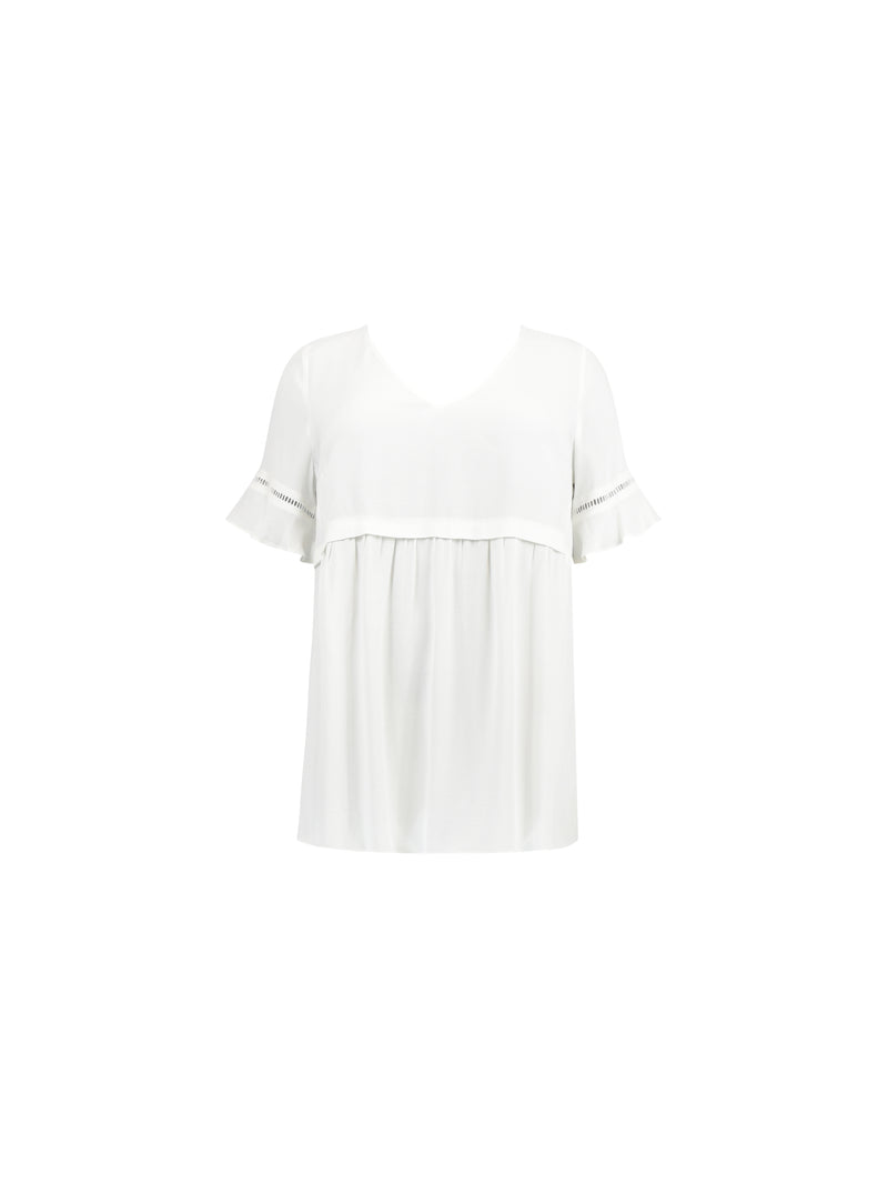 Ivory Short Sleeve Ladder Trim Blouse