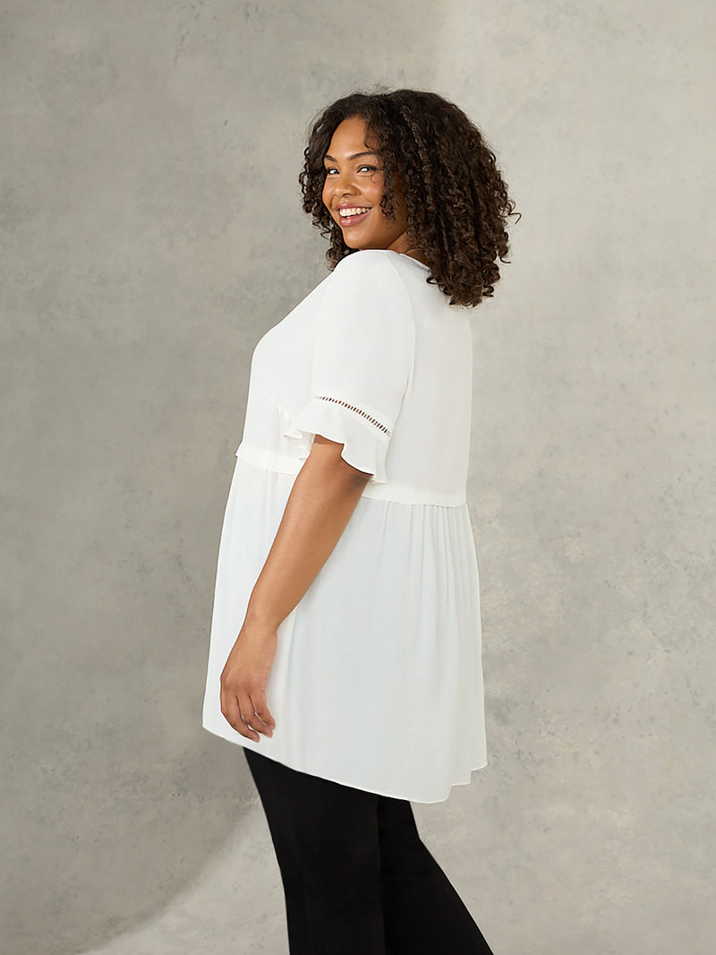 Ivory Short Sleeve Ladder Trim Blouse