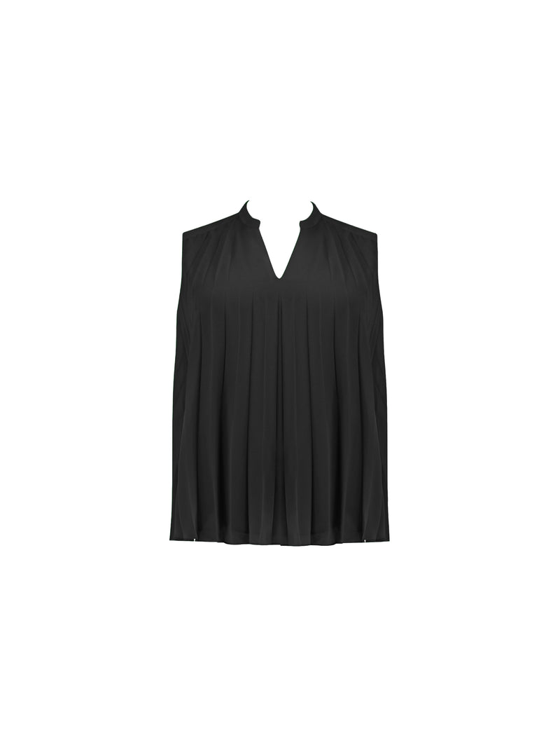 Black Pleated Sleeveless Blouse