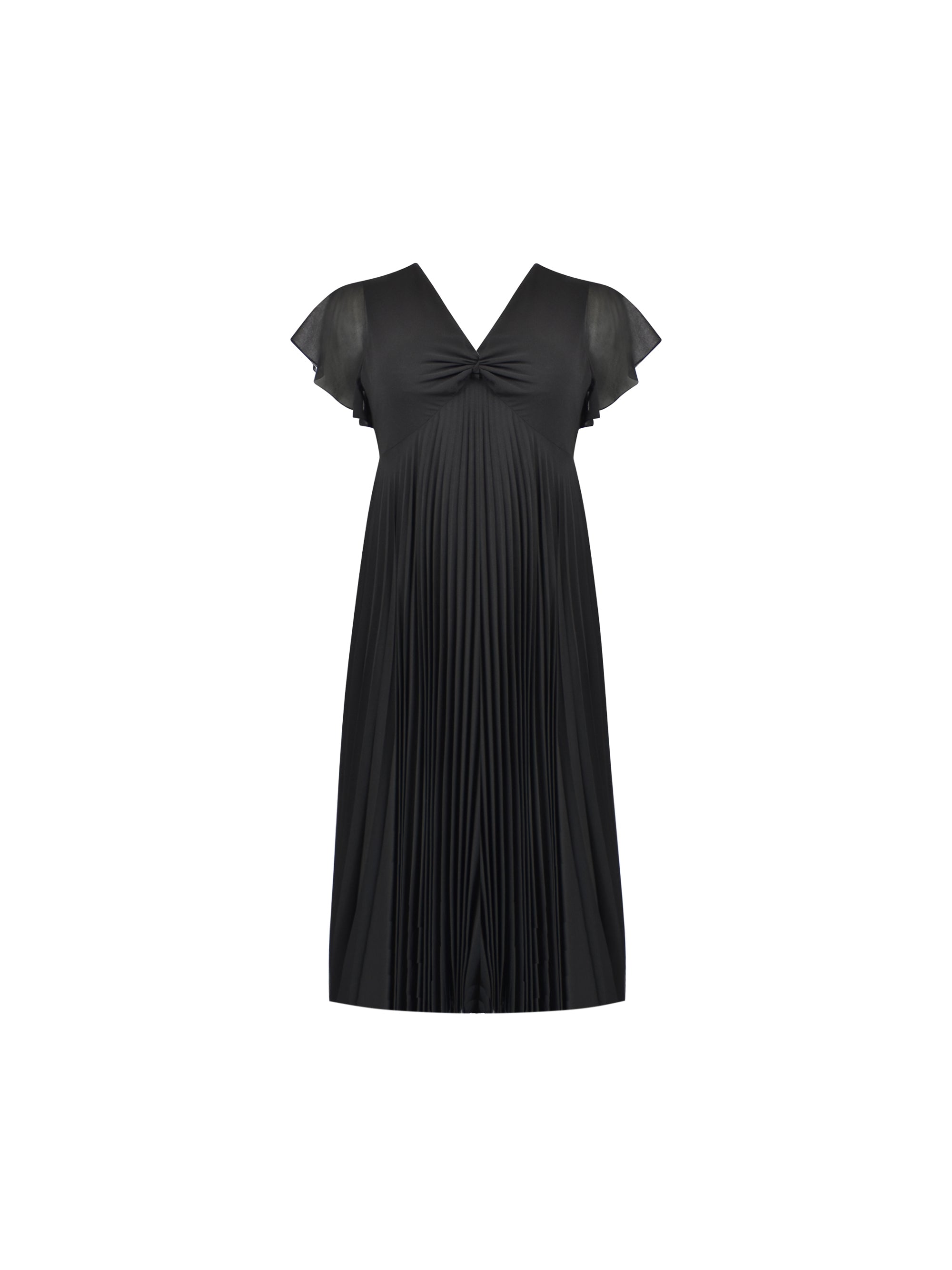 Black Knot Front Pleat Midaxi Dress