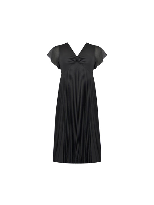 Black Knot Front Pleat Midaxi Dress