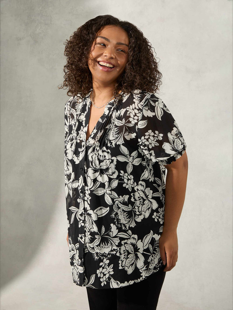 Mono Floral Pintuck Blouse