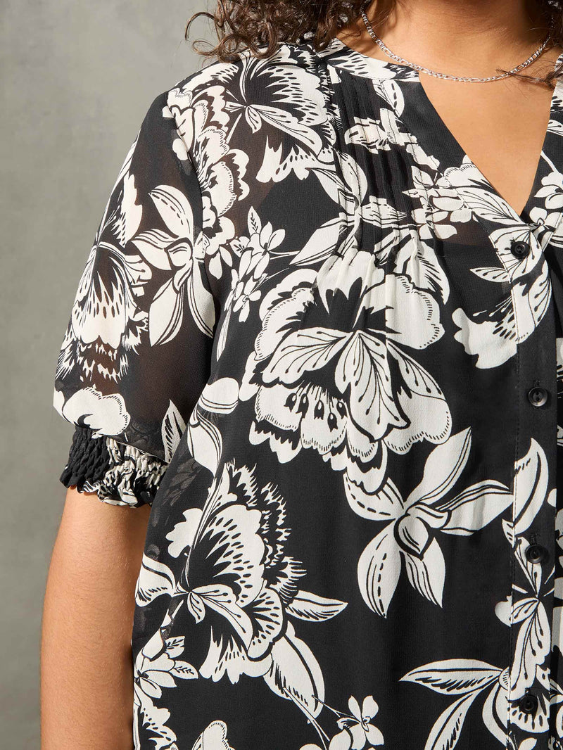 Mono Floral Pintuck Blouse