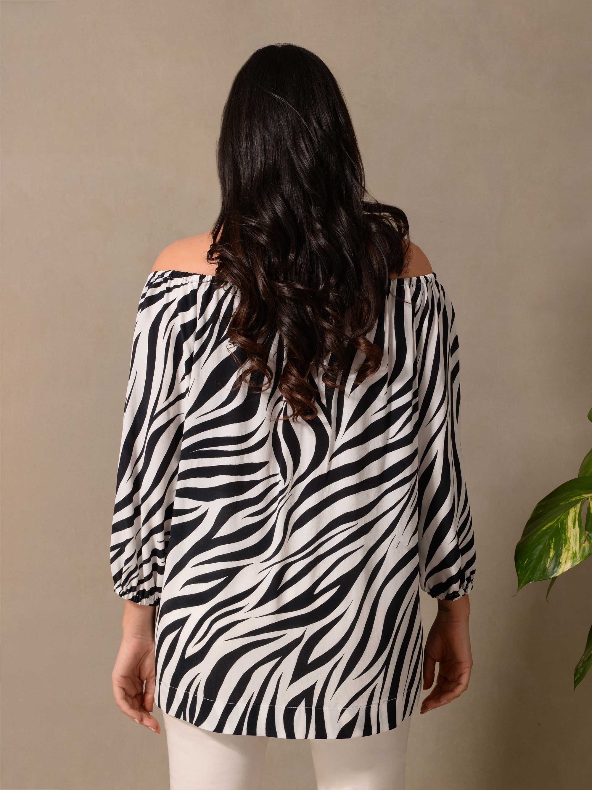 Mono Zebra Print Bardot Top