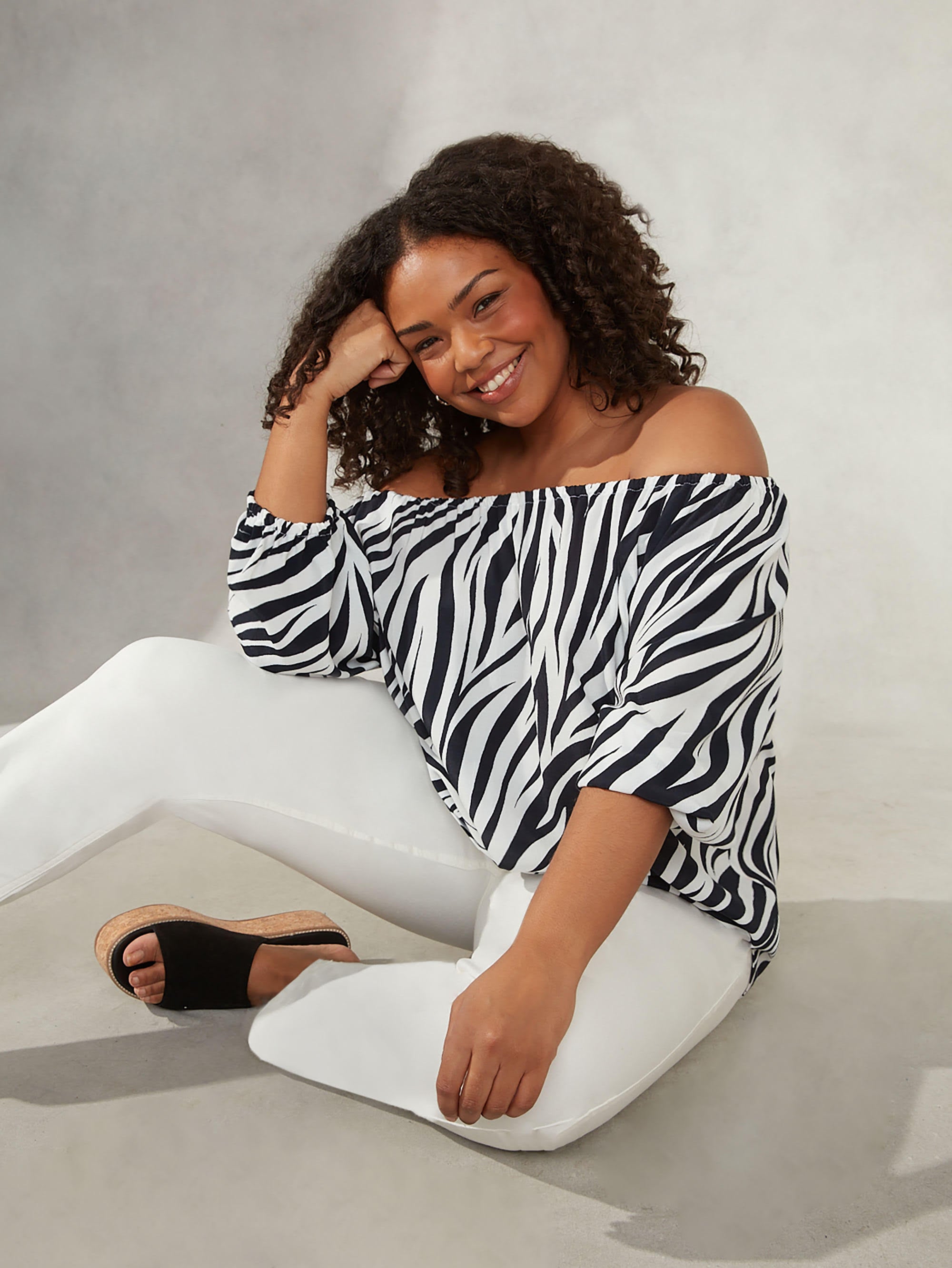 Mono Zebra Print Bardot Top