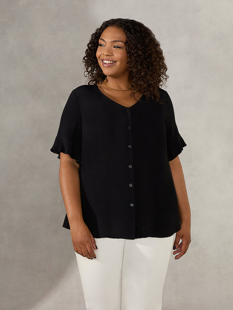 Black Button Through Blouse