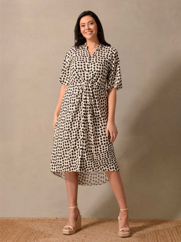 Cream & Black Daisy Pleat Front Shirt Dress