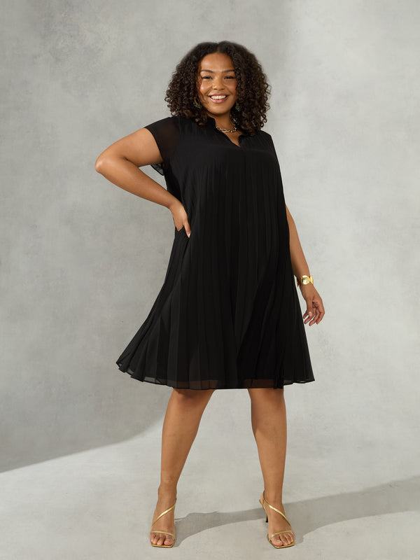 Black Pleated Swing Dress