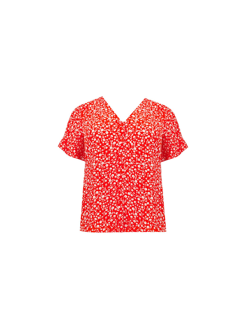 Red Ditsy Button Through  Blouse