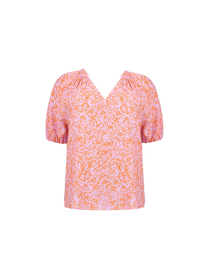 Orange Floral Short Sleeve Blouse