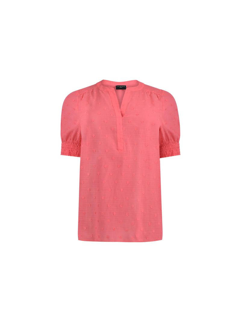 Pink Dobby Textured Short Sleeve Blouse