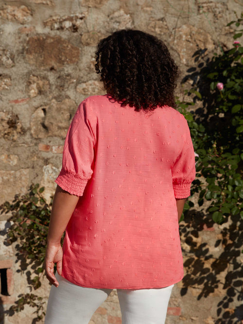 Pink Dobby Textured Short Sleeve Blouse