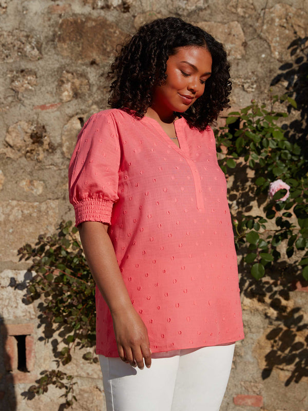 Pink Dobby Textured Short Sleeve Blouse