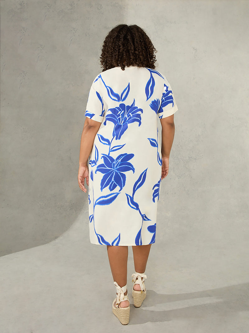 Blue Floral Print Shift Dress