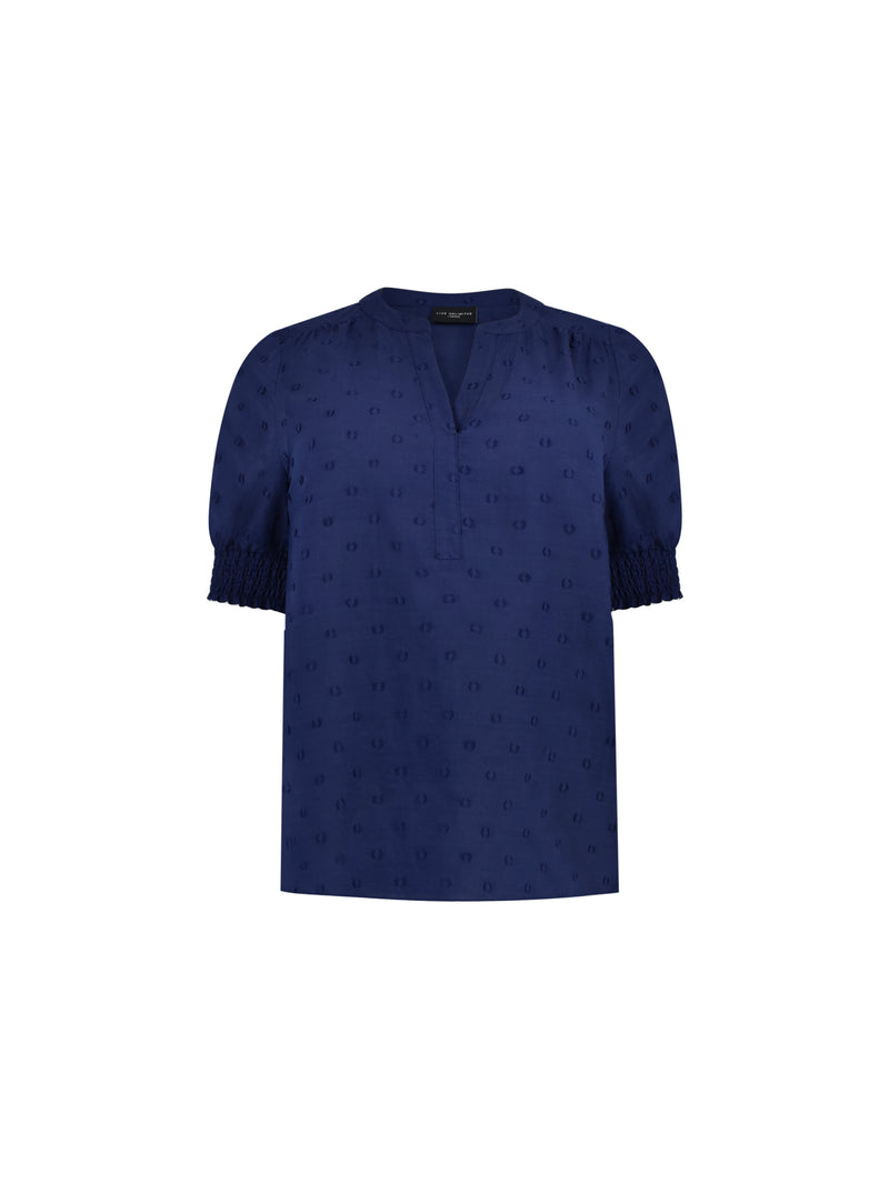 Navy Dobby Short Sleeve Blouse