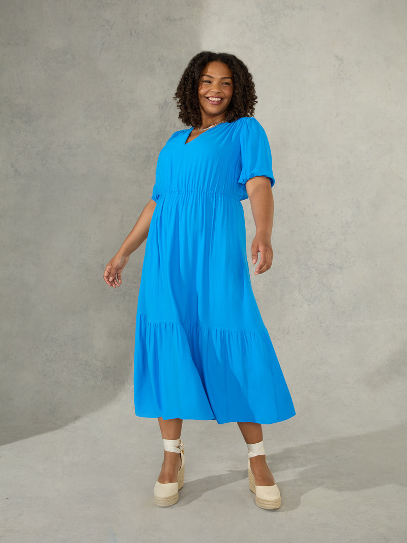 Blue Tiered Midi Dress