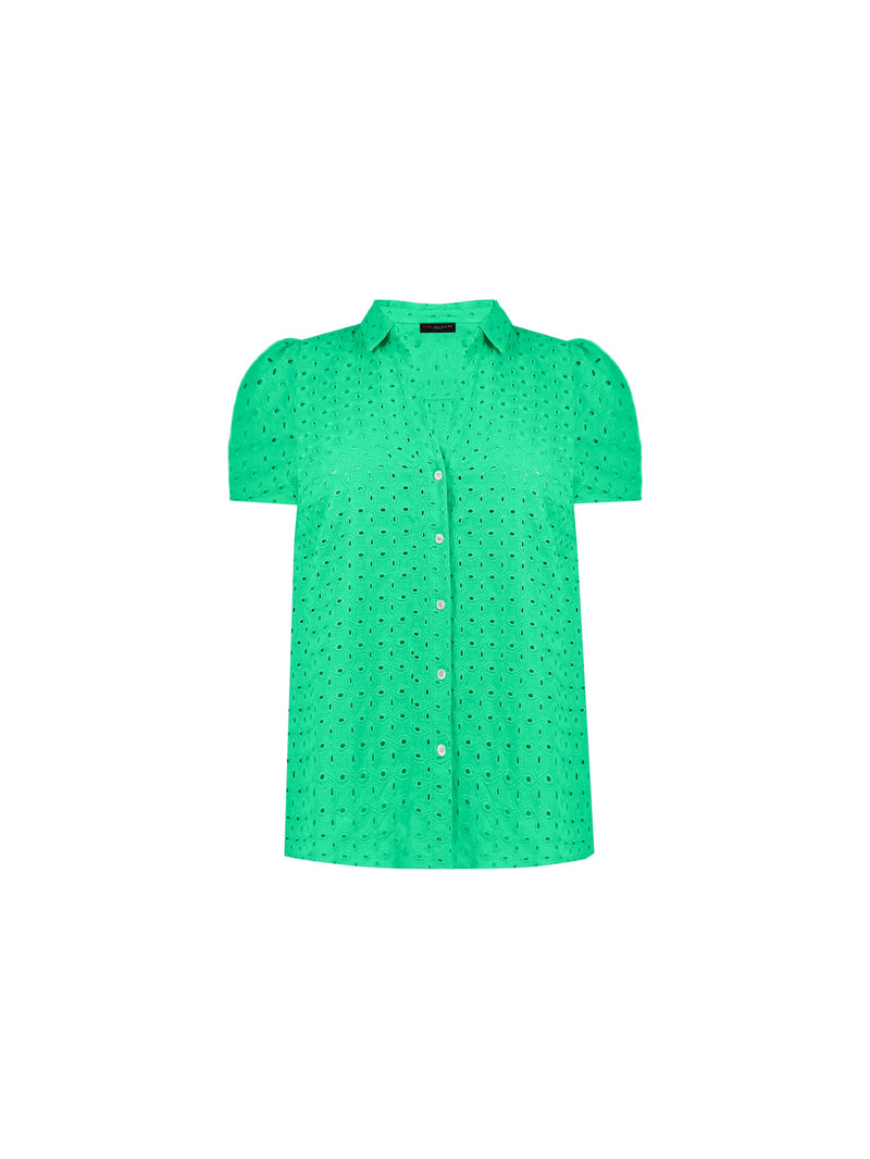 Green Broderie Short Sleeve Shirt