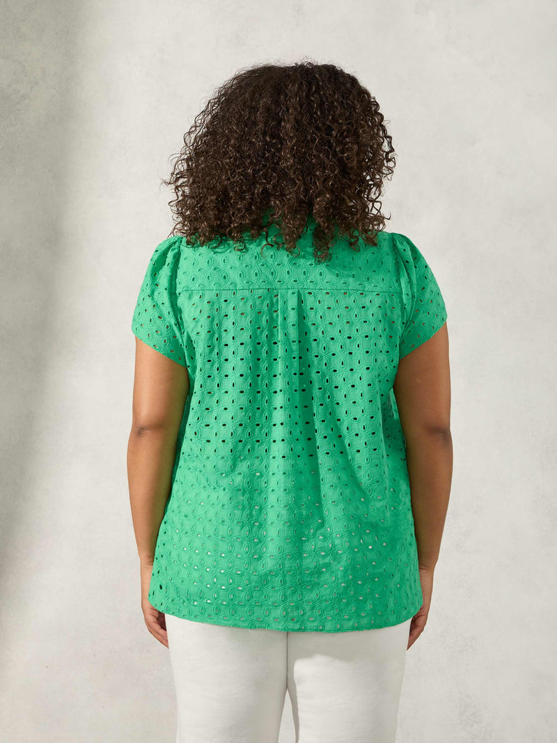 Green Broderie Short Sleeve Shirt