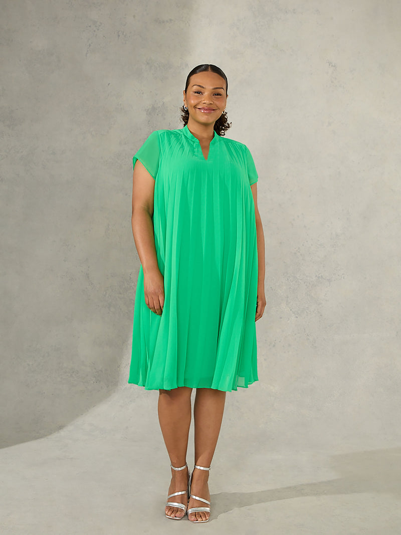 Green Pleated Swing Dress - Plus Size Clothing from Live Unlimited London