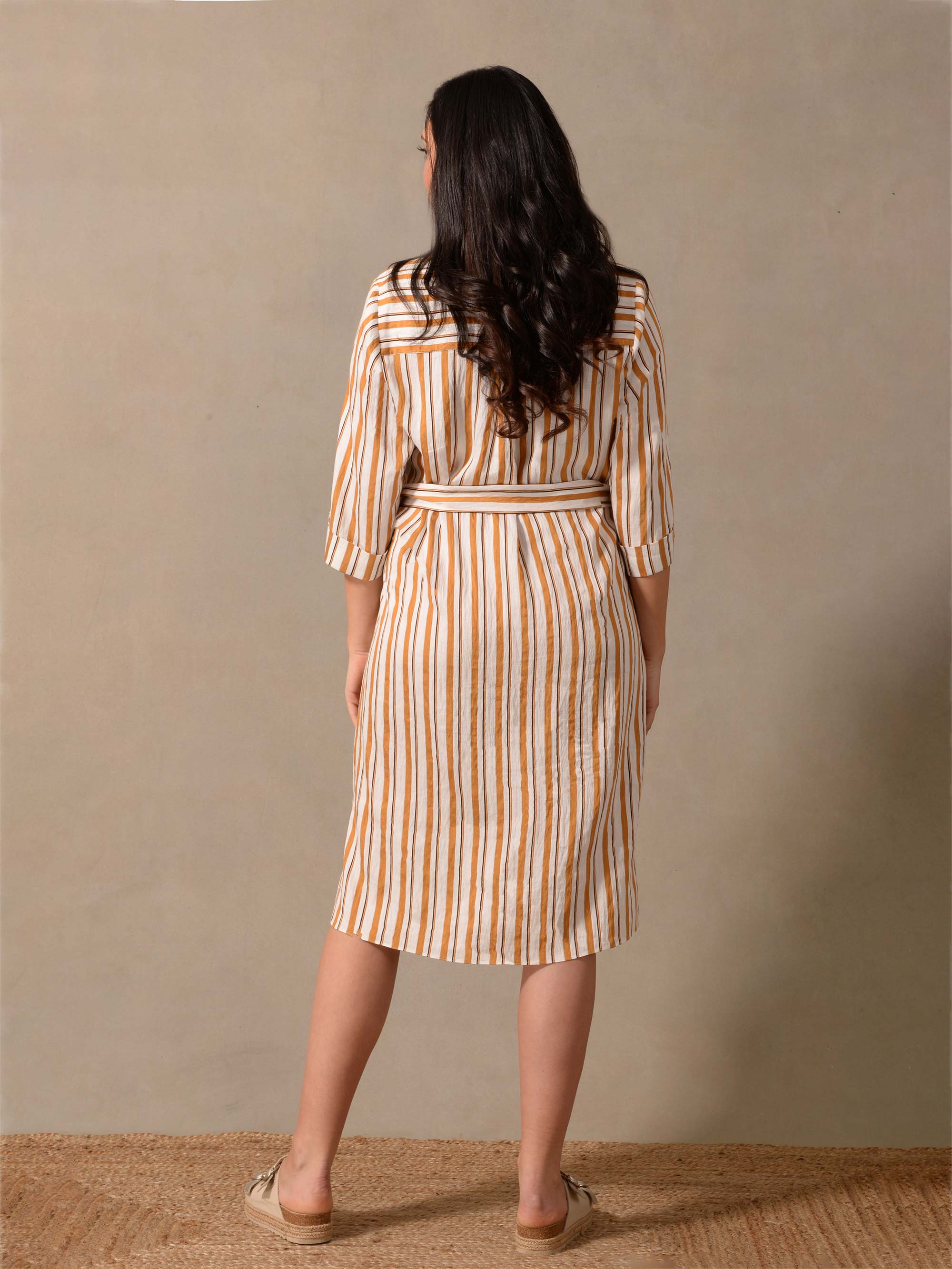 Tan Stripe Shirt Dress