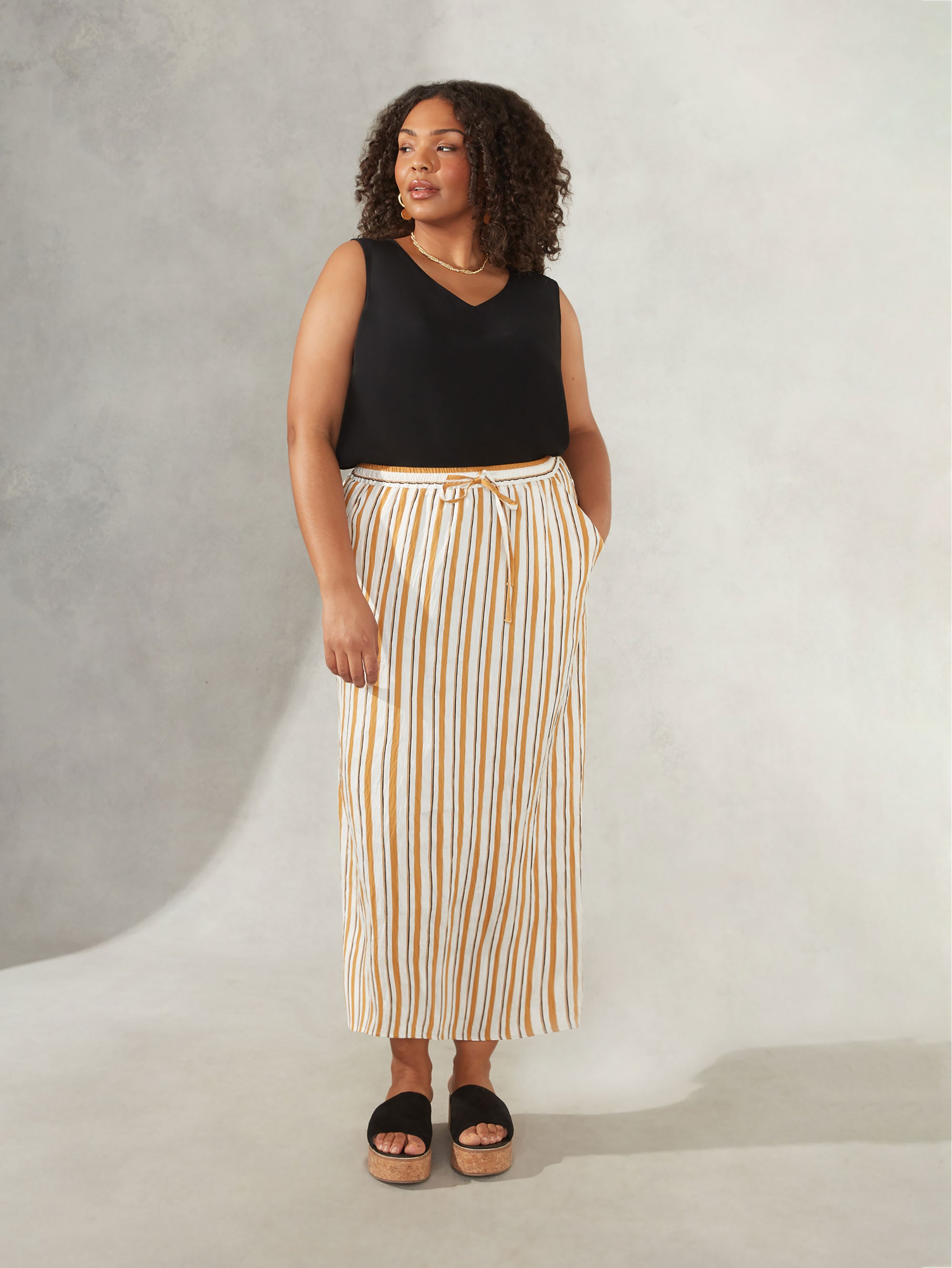 Tan Stripe Maxi Skirt