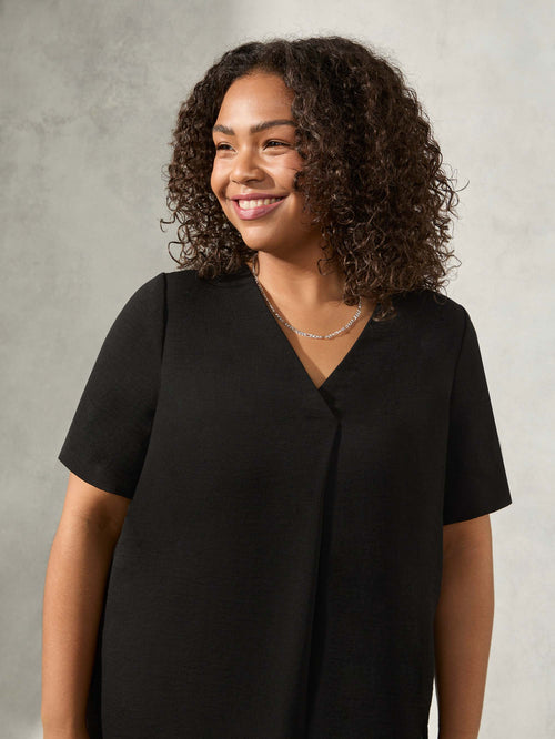 Black Pleat Front High Low Tunic