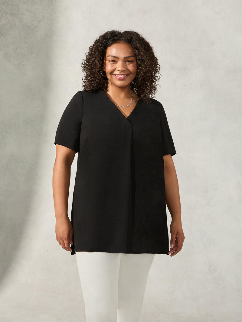 Black Pleat Front High Low Tunic