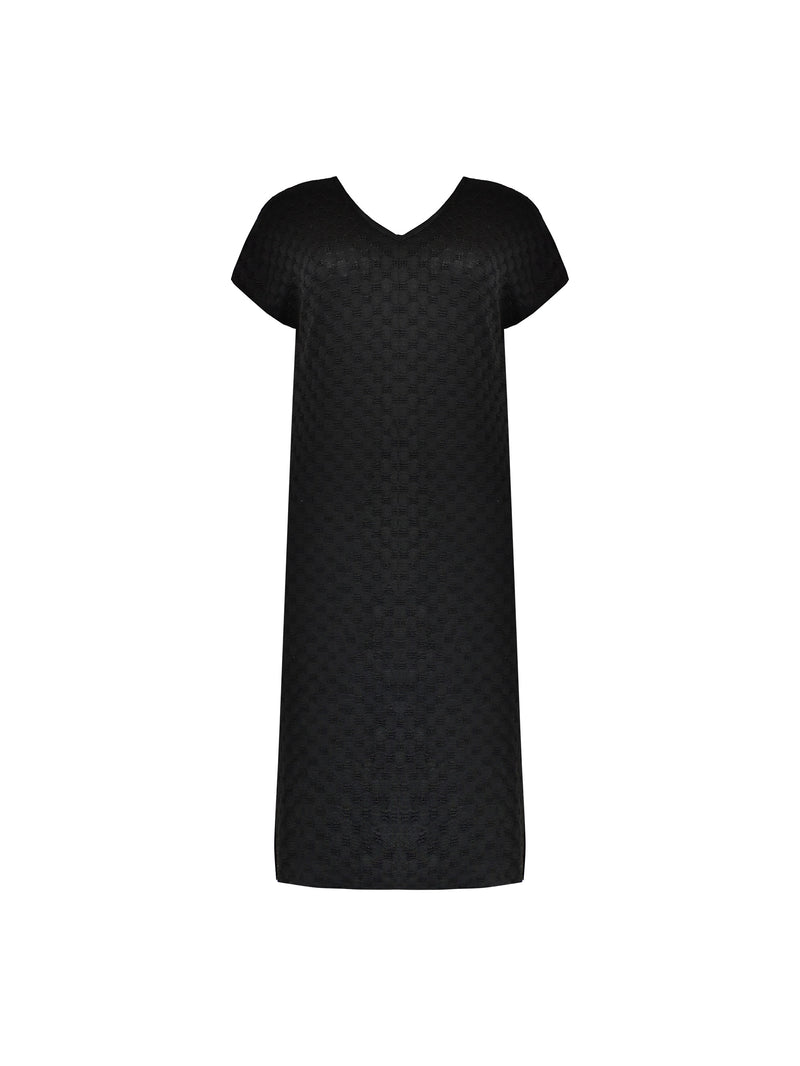 Black Textured Crochet Midi Dress
