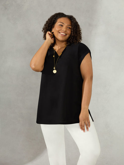 Black Woven Front with Jersey Back Top