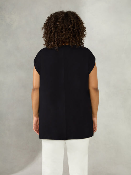 Black Woven Front with Jersey Back Top