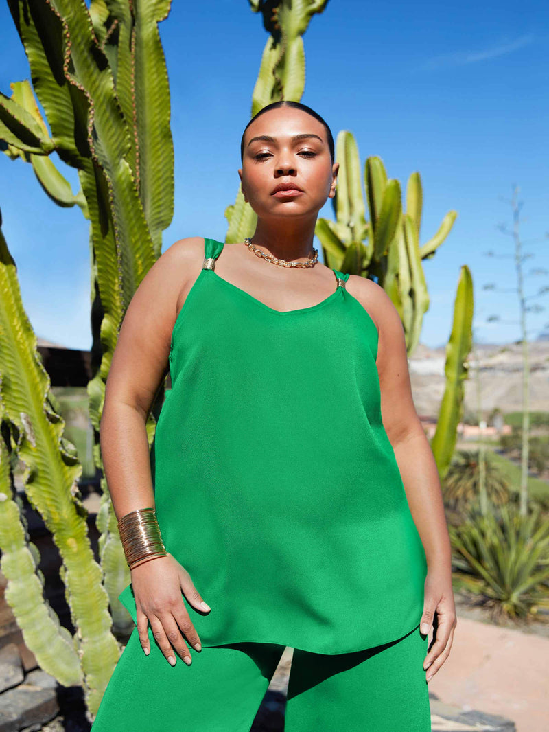 Green Strappy Gold Trim Cami Top