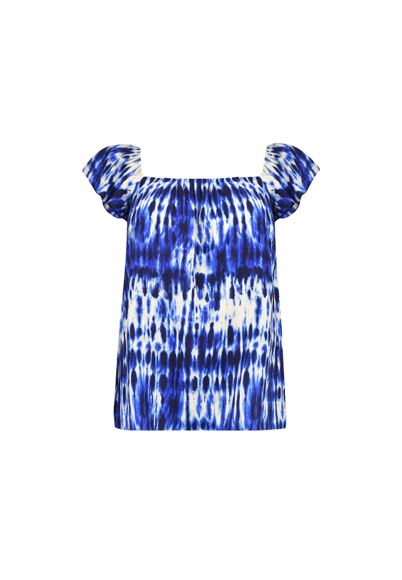 Navy Tie Dye Frill Sleeve Sun Top