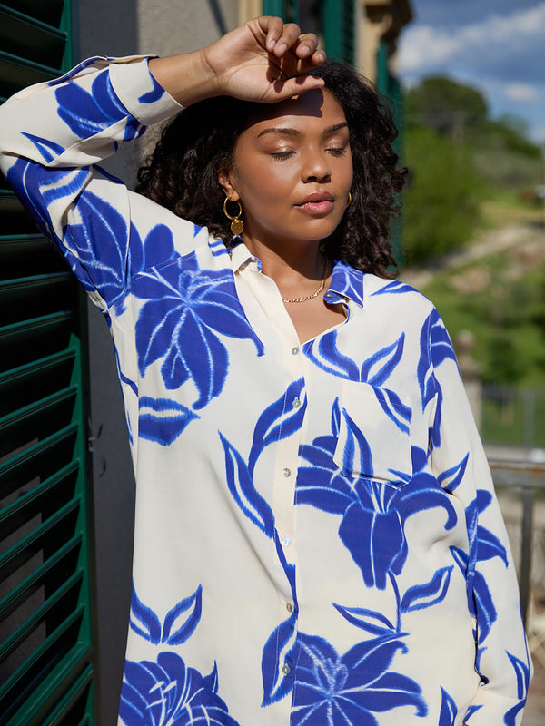 Blue Floral Print Resort Shirt