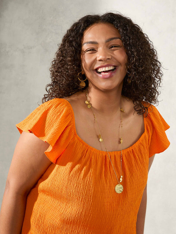 Orange Frill Shoulder Sun Dress
