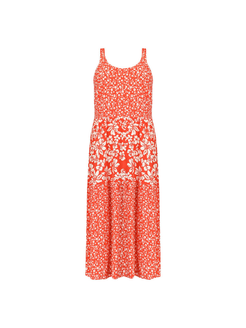 Red Ditsy Mix & Match Tiered Midaxi Dress