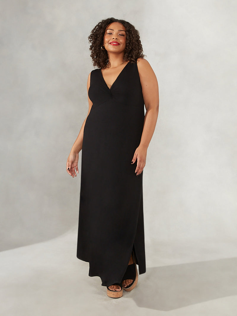 Black V-Neck Twist Front Maxi Dress