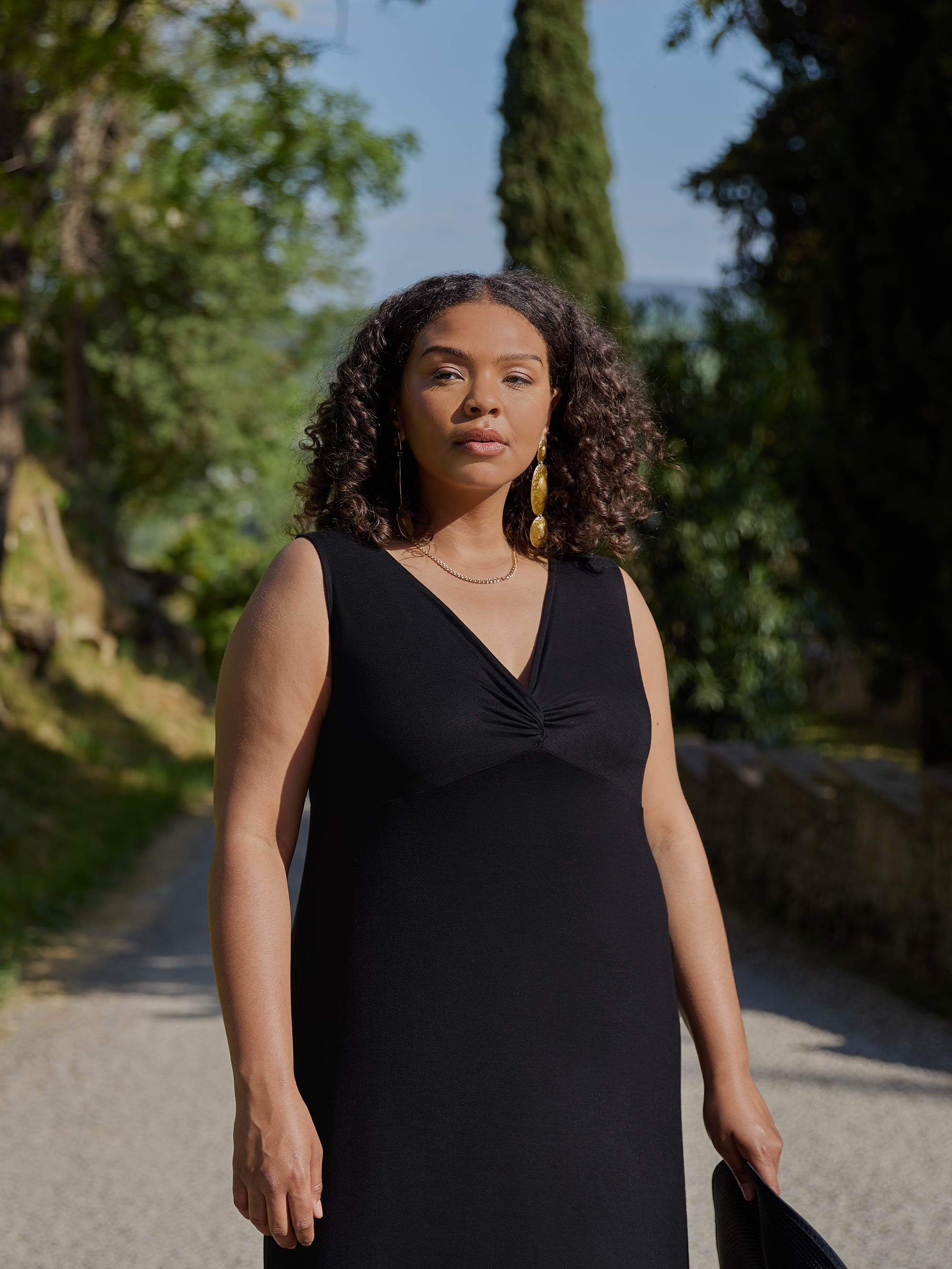 Black V-Neck Twist Front Maxi Dress
