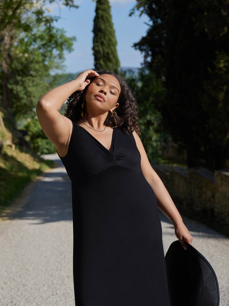 Black V-Neck Twist Front Maxi Dress