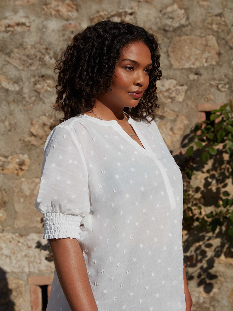 Ivory Dobby Textured Short Sleeve Blouse