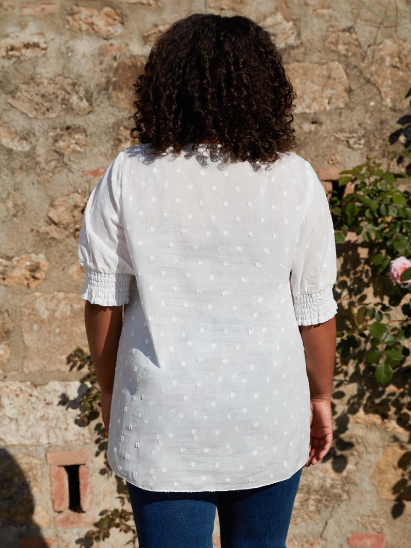 Ivory Dobby Textured Short Sleeve Blouse