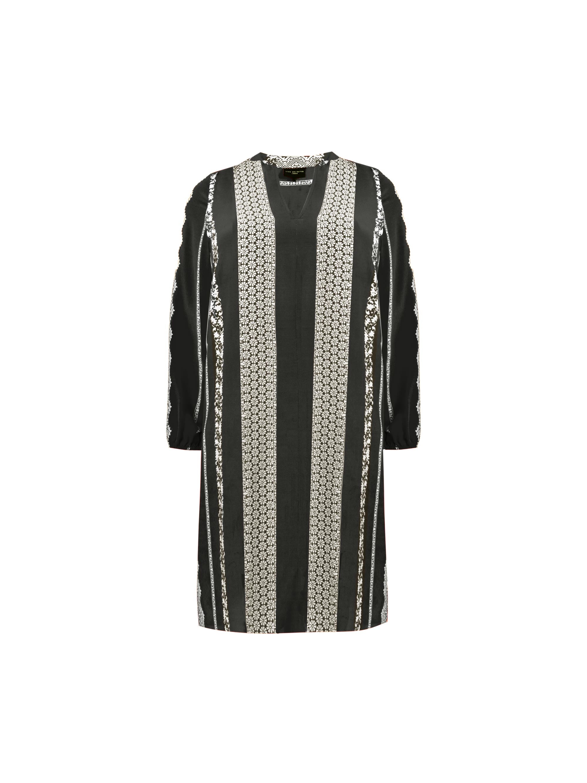 Black & Ivory Batik Stripe Print Dress