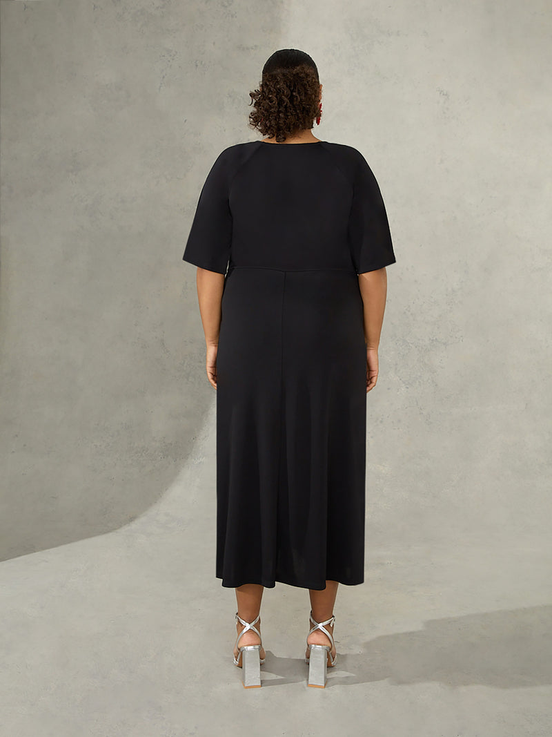 Black Tie Side Jersey Midi Dress