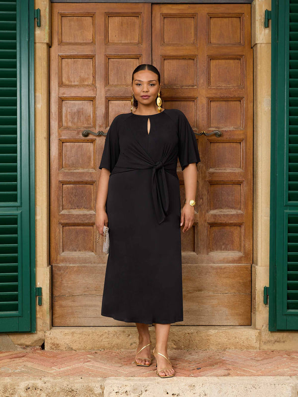 Black Tie Side Jersey Midi Dress